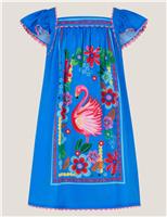 Flamingo Floral Print Beach Dress (3-13 Yrs)