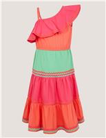 Pure Cotton Colour Block Tiered Dress (3-13 Yrs)
