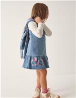 Cotton Rich Denim Embroidered Frill Dress (3-13 Yrs)