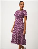 Jersey Floral Midi Waisted Dress