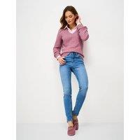 Crew Clothing Cotton Rich Cable Knit V-Neck Jumper Pink