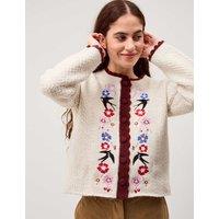 Monsoon Floral Embroidered Scallop Edge Cardigan Ivory