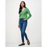 Crew Clothing Cotton Rich Cable Knit V-Neck Jumper Emerald