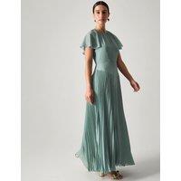 Monsoon Pleated Angel Sleeve Maxi Skater Dress Light Green