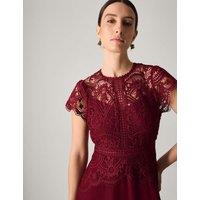 Monsoon Lace Round Neck Maxi Skater Dress Burgundy
