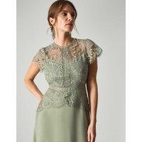 Monsoon Lace Midi Waisted Dress Light Green