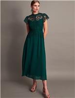 Monsoon Lace Midi Waisted Dress Light Green