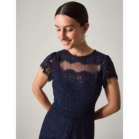 Monsoon Lace Scoop Neck Maxi Skater Dress Navy