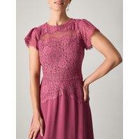 Monsoon Lace Scoop Neck Maxi Skater Dress Dark Pink