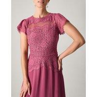 Monsoon Lace Scoop Neck Maxi Skater Dress Dark Pink