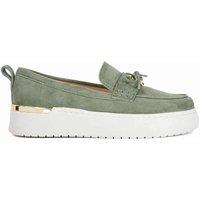 Dune London Leather Bow Flatform Loafers Green