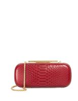 Dune London Leather Croc Effect Oval Hard Clutch Bag Coral