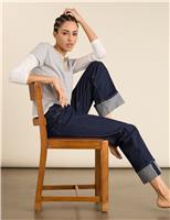 Mid Rise Straight Leg Turn Up Jeans