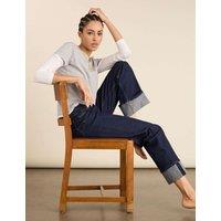 BAUKJEN Mid Rise Straight Leg Turn Up Jeans Dark Blue Denim