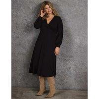 Live Unlimited London Jersey V-Neck Midi Wrap Dress Black