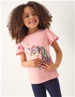 Pure Cotton Embroidered Sequin Unicorn T-Shirt (3-13 Yrs)