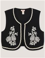Pure Cotton Floral Embroidered Waistcoat (7-15 Yrs)