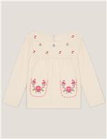 Pure Cotton Flower Embroidered Top (3-13 Yrs)