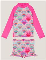 2 Piece Shell Print Long Sleeve Swim Set (3-15 Yrs)