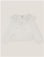 Pure Cotton Broderie Sailor Collar Top (3-13 Yrs)