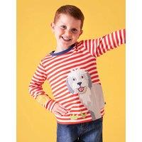 Frugi Pure Cotton Striped Dog Applique Top (1-10 Yrs) Red