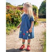 Frugi Denim Flower Embroidered Dress (3 Mths-8 Yrs) Blue