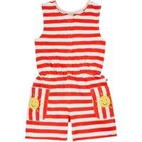 Frugi Pure Cotton Towelling Striped Playsuit (2-12 Yrs) Red