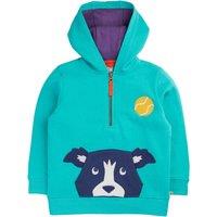 Frugi Pure Cotton Dog Applique Half Zip Hoodie (1-10 Yrs) Blue