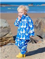 Frugi Duck Print Hooded Fleece Lined Raincoat (1-10 Yrs) Blue