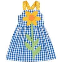 Frugi Pure Cotton Checked Sunflower Dress (1-10 Yrs) Blue