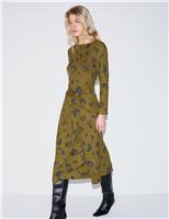 Jigsaw Wool Blend Printed Midi Wrap Dress Khaki Mix