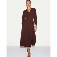 Jigsaw Textured V-Neck Midaxi Skater Dress Brown