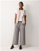 Jigsaw Pure Linen Checked Wide Leg Trousers Grey Mix