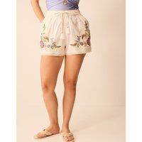 ACCESSORIZE Cotton Rich Embroidered Shorts with Linen Ivory