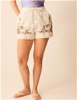 Cotton Rich Embroidered Shorts with Linen