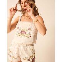 ACCESSORIZE Cotton Rich Embroidered Cami Top with Linen Ivory