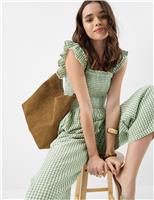 Pure Cotton Gingham Frill Detail Jumpsuit