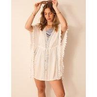 ACCESSORIZE Tassel Trim Mini Kaftan Beach Dress White