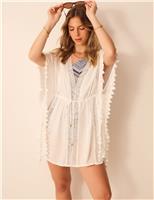 Tassel Trim Mini Kaftan Beach Dress