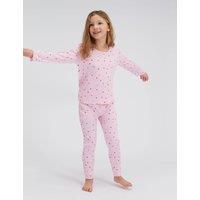 Boux Avenue Valentines Ribbed Heart Print Pyjamas (2-12 Yrs) Pink Mix