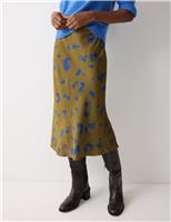 Jigsaw Satin Leopard Print Bias Cut Midi Slip Skirt Khaki