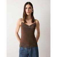 Jigsaw Modal Rich V-Neck Lace Vest Brown