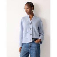 Jigsaw Wool Rich Chunky V-Neck A-Line Cardigan Blue