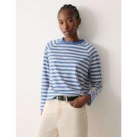 Jigsaw Pure Cotton Striped Raglan Sleeve Top Blue Mix