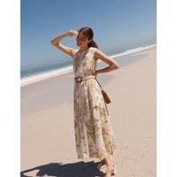 HOBBS Linen Blend Printed Midi Skater Dress Cream