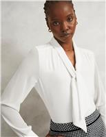 HOBBS Tie Neck Relaxed Blouson Sleeve Blouse Cream