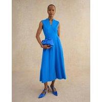 HOBBS Cotton Blend V-Neck Midi Skater Dress Blue