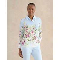 HOBBS Floral Collared Button Through Shirt Blue Mix