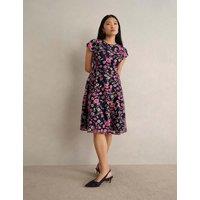 HOBBS Floral Embroidered Knee Length Skater Dress Blue Mix