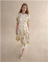 Pure Silk Paisley Belted Midi Skater Dress